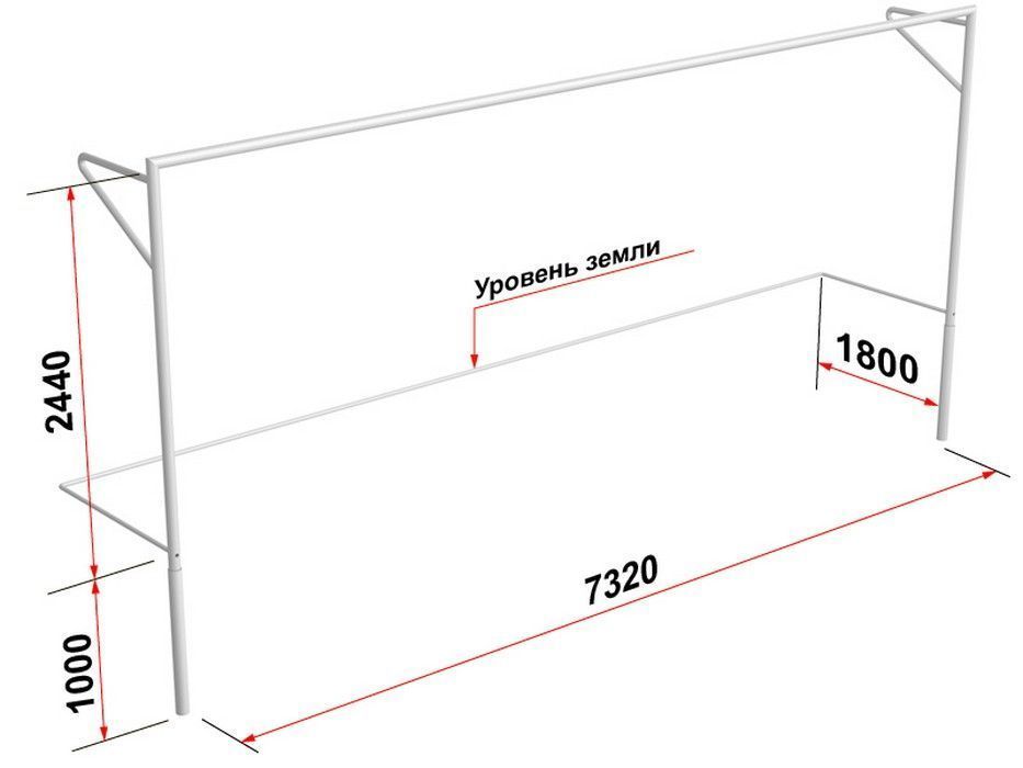 Ворота футбольные с консолью для натяжения сетки, разборные (7,32х2,44 м)  шт Pioner A13825