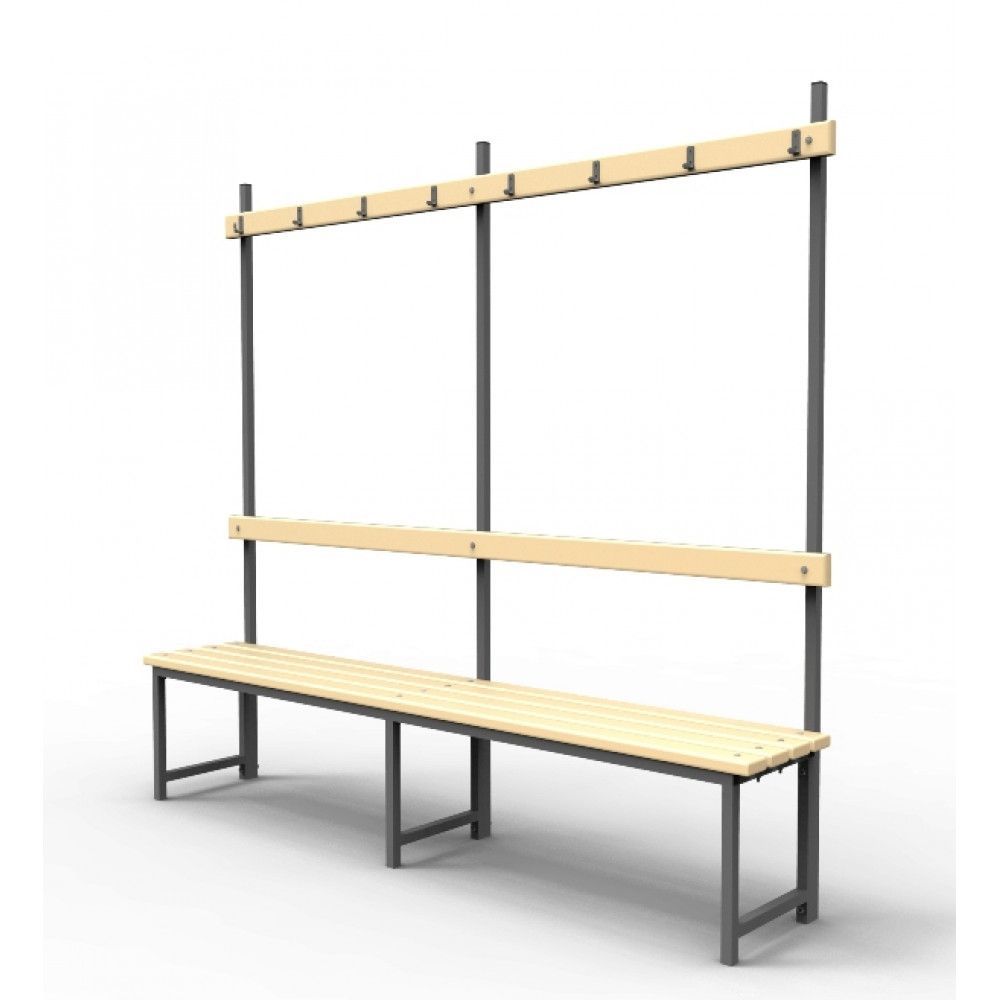 Скамейка для раздевалок с вешалкой (пластик 20 мм) 150x36х178,5см  SRV 150/40/178