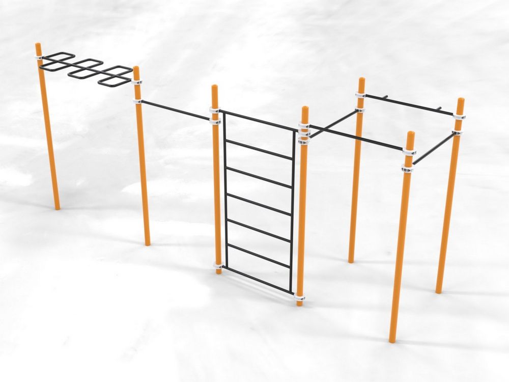 Комплекс с рукоходом-змейка, шведской стенкой и турниками Воркаут Pioner A16703