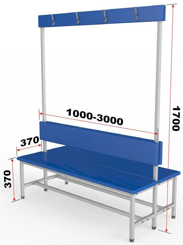 Скамейка для раздевалки с вешалкой, двухсторонняя, мягкая, 300см  Pioner A16339