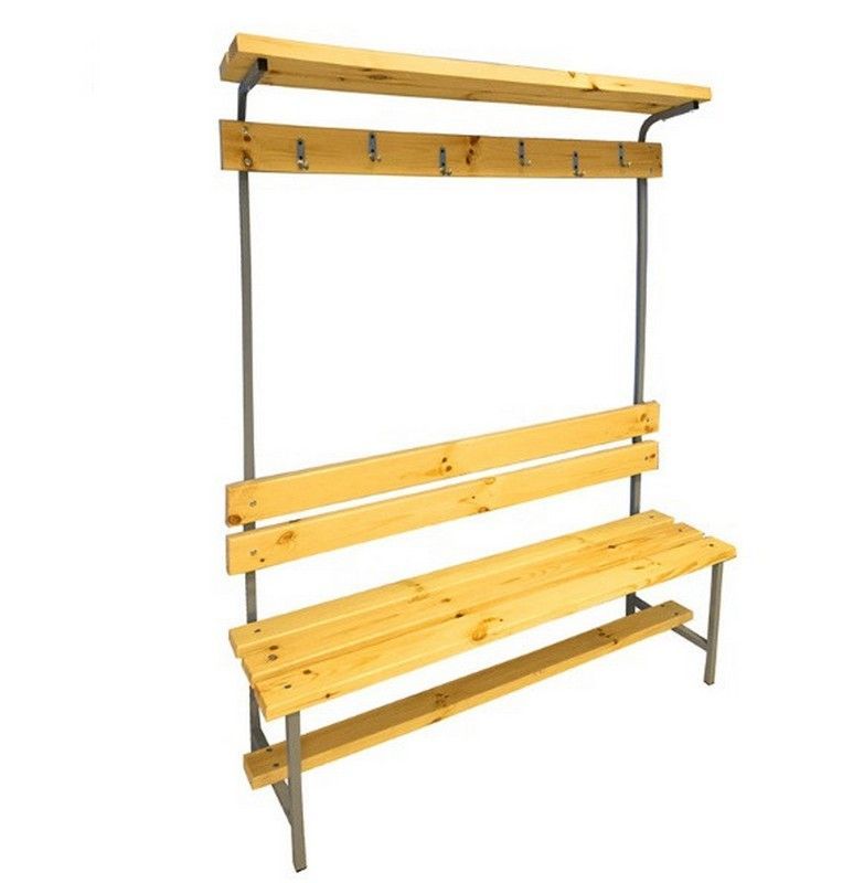Скамейка с вешалкой и верхней полкой для раздевалок, 150 см  цельная Pioner A17232