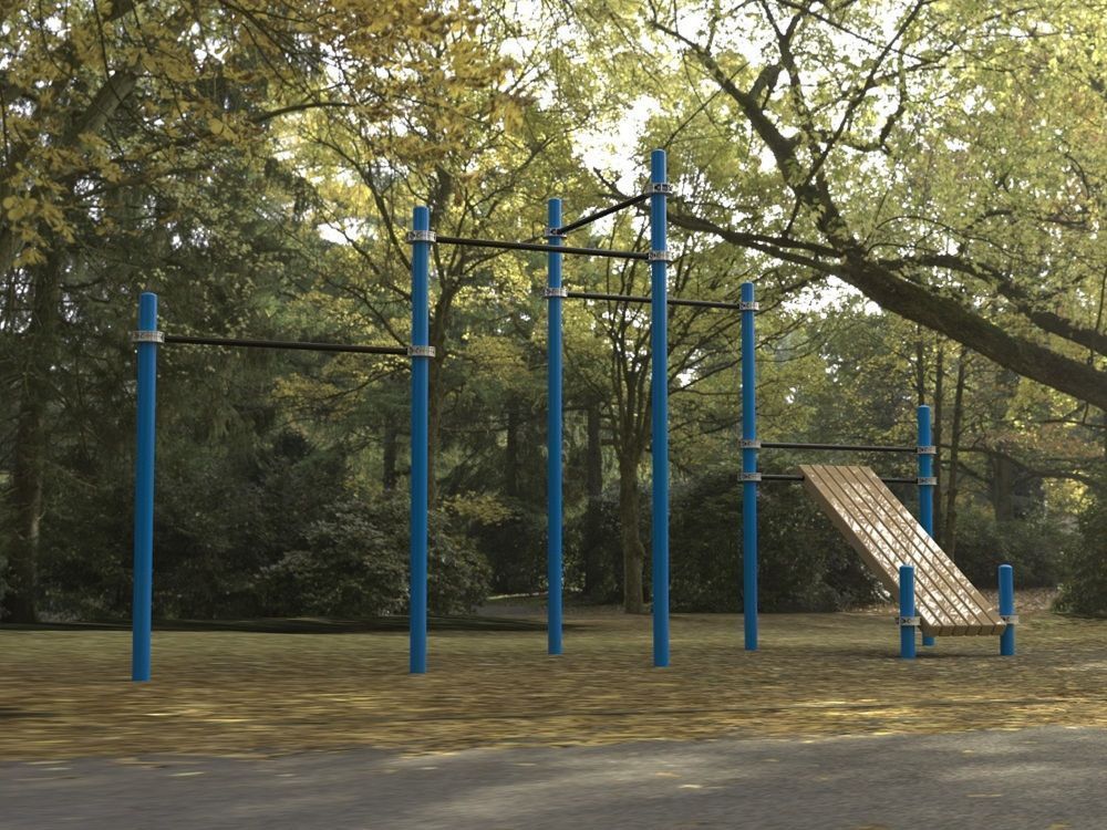 Каскад турников со скамьей для пресса Воркаут Pioner A16681