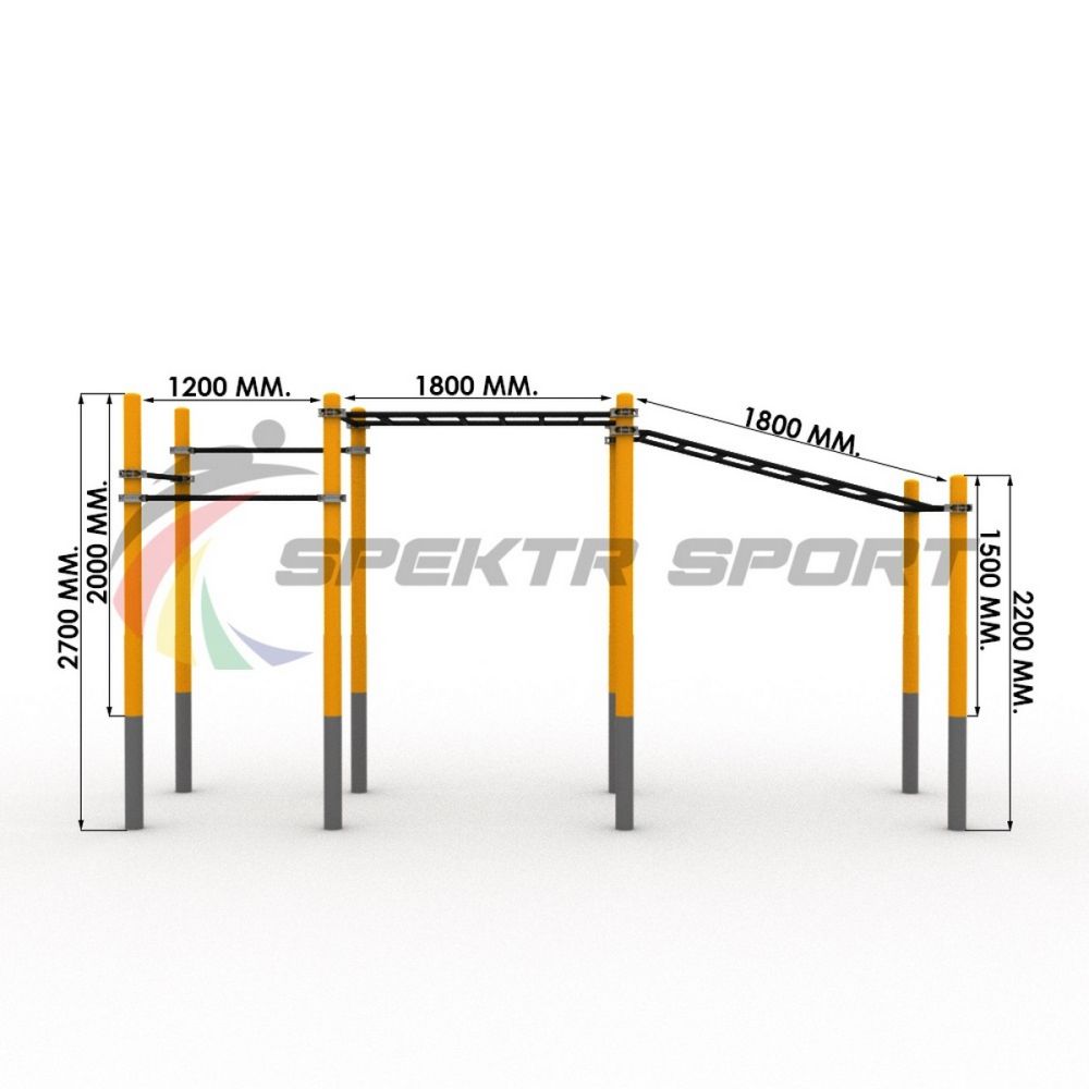 Детский рукоход двухсекционный с подъёмом и 3 турника Pioner A10986