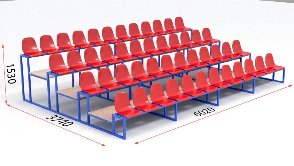 Трибуна с пластиковыми сидениями четырехрядная  Pioner A13595
