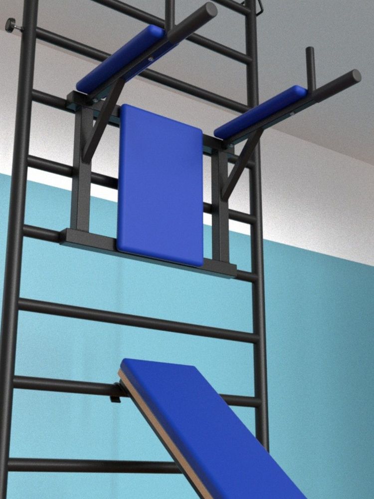 Шведская стенка враспор с регулировкой высоты  с брусьями и доской Pioner A16161