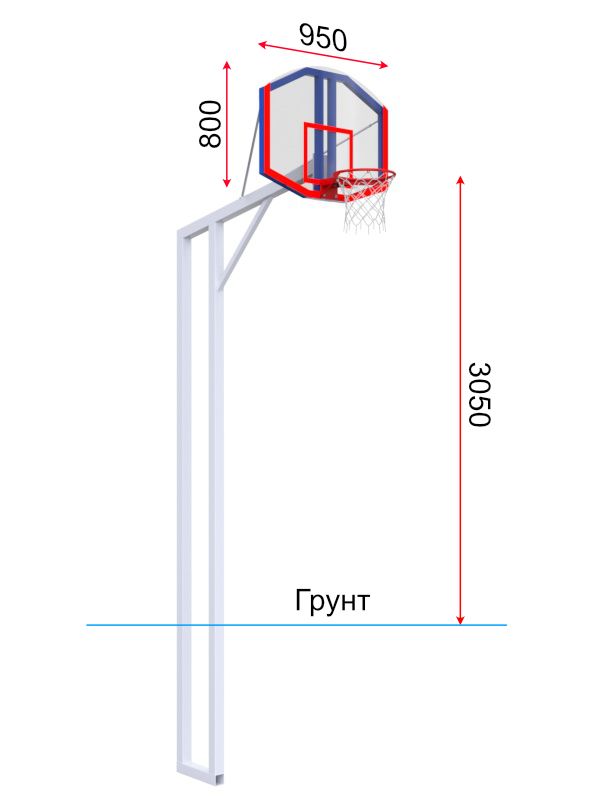 Стойка двухопорная со стритбольным щитом из оргстекла и усиленным кольцом  Pioner A13397