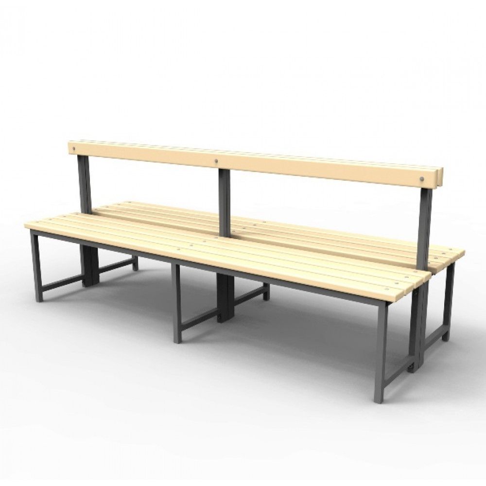Скамейка для раздевалок со спинкой, двойная (пластик 20 мм) 100x70х80см SRSD 100/75/80
