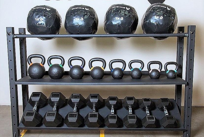 Модульный стеллаж для гантелей, гирь и медболов 318х43х120 (2 секции) Pioner A12219