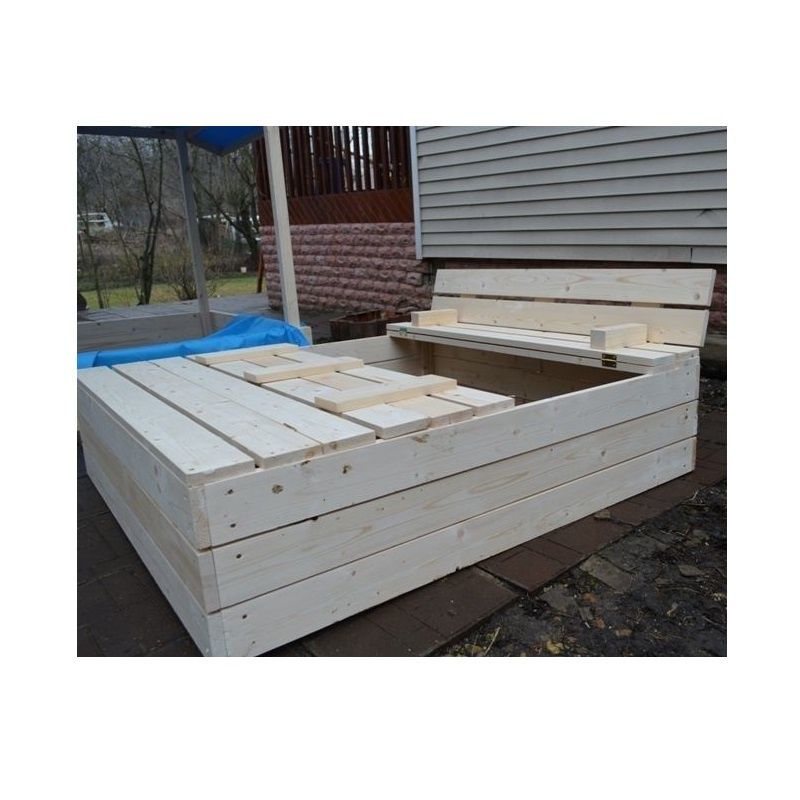 Песочница деревянная с крышкой 1,5 м с лаком  Pioner A10842