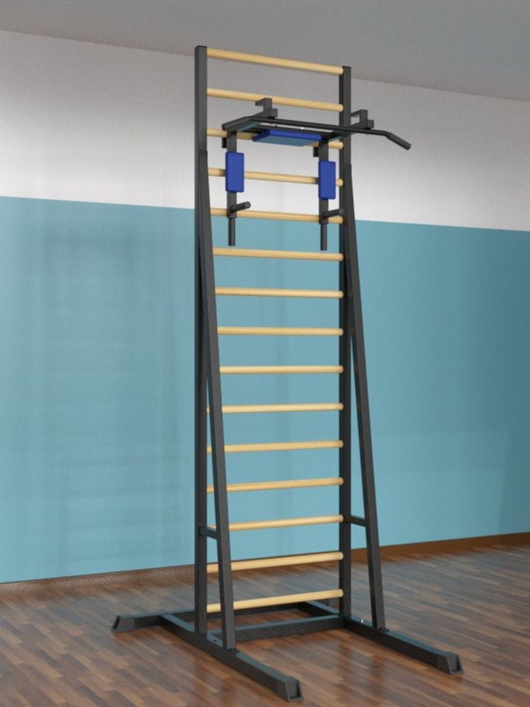 Шведская стенка напольная разборная  металл-береза с брусьями 3 в 1 Pioner A16197