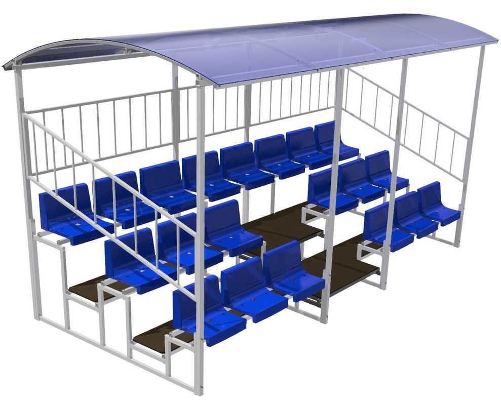 Трибуна трехрядная 20 мест с крышей и ограждениями сзади и по бокам  Pioner A15281