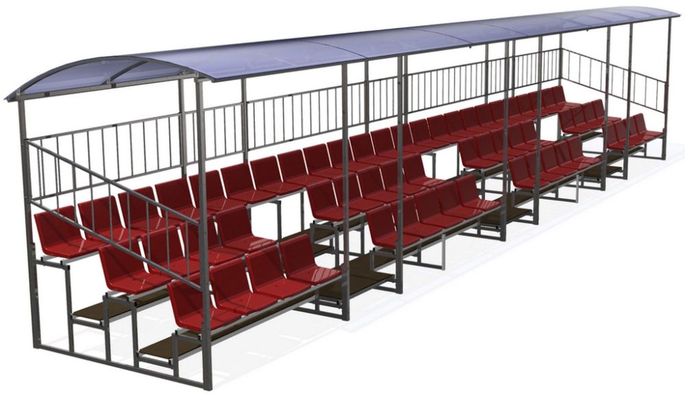 Трибуна трехрядная 60 мест с крышей и ограждениями сзади и по бокам  Pioner A15280