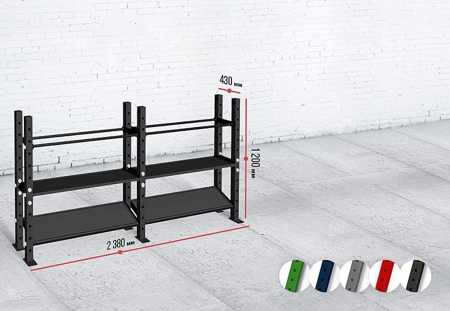 Модульный стеллаж для гантелей, гирь и медболов 258х43х120 (2 секции) Pioner A12220