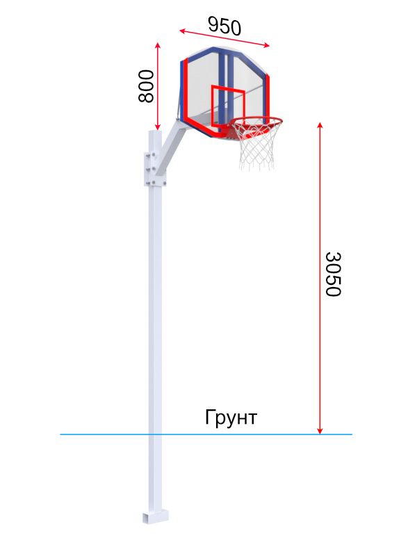Стойка регулируемая со стритбольным щитом из оргстекла и массовым кольцом  Pioner A13435