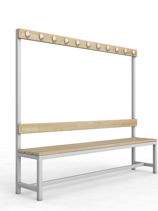 Скамейка для раздевалки c вешалкой односторонняя неразборная, 150см Pioner A16299