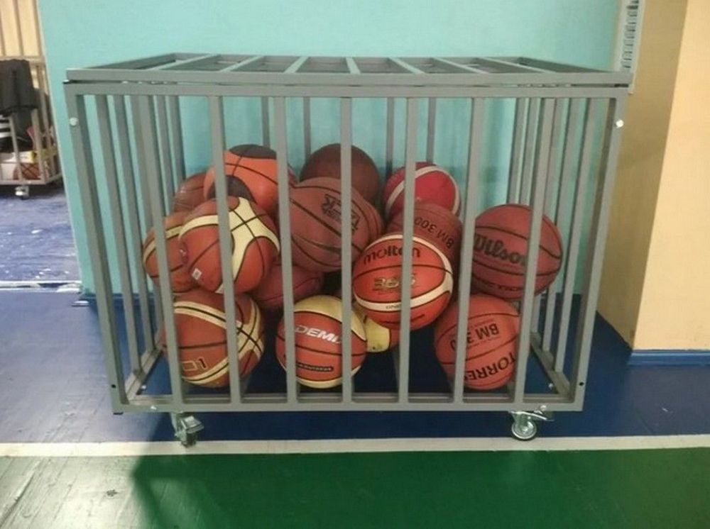 Корзина для хранения мячей передвижная металлическая  (стенки - мет. профиль) Pioner A14105