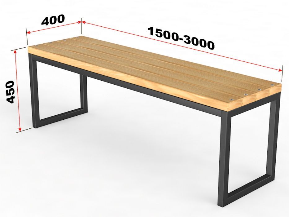 Уличная скамейка без спинки Прямоугольник длина 1500 мм  Pioner A10979