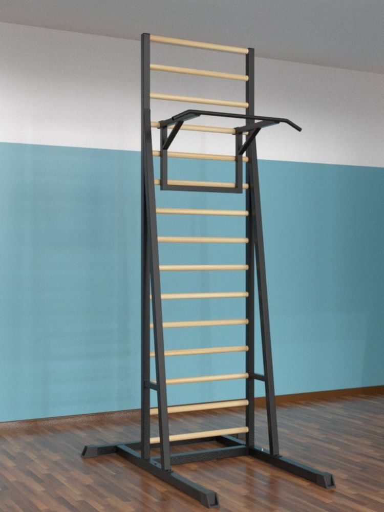 Шведская стенка напольная разборная  металл-береза с турником Pioner A16196