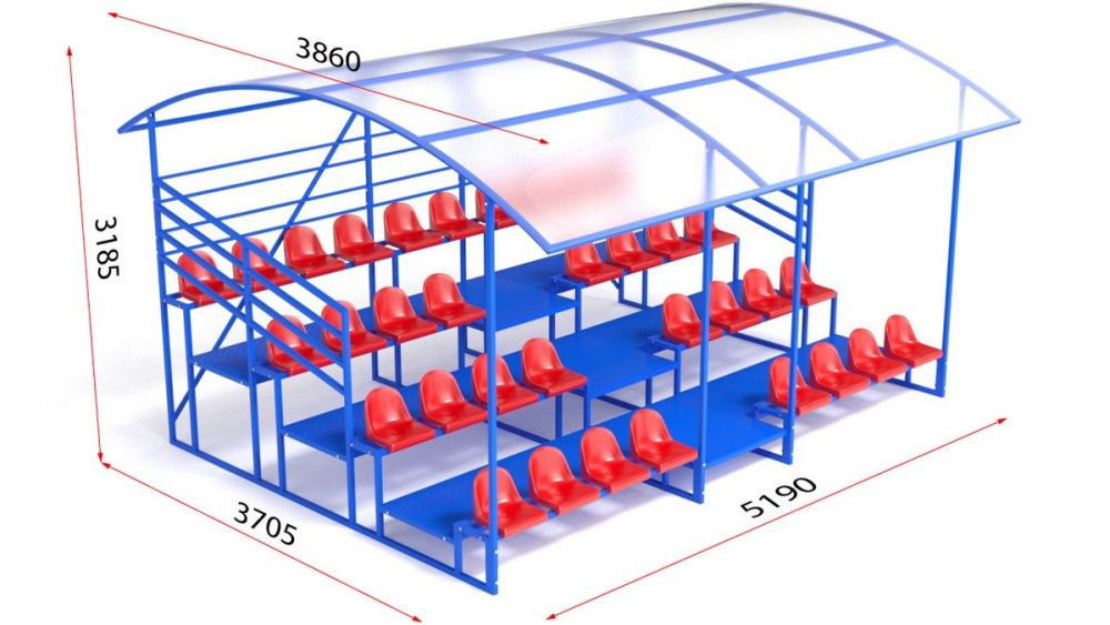 Трибуна с навесом, с ограждением, 4-х рядная  Pioner A13593