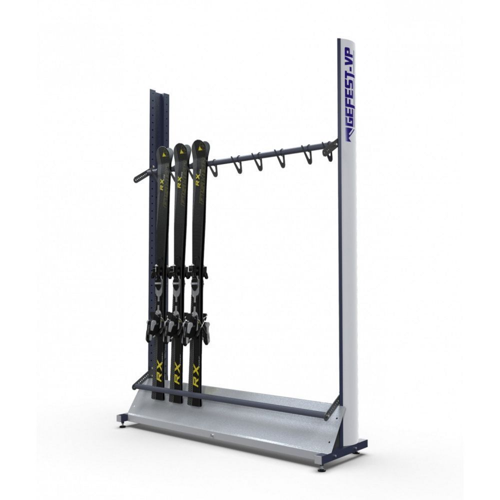 Стеллаж Премиум для горных лыж, односторонний с вешалкой 219х155х45см  GLVP-12