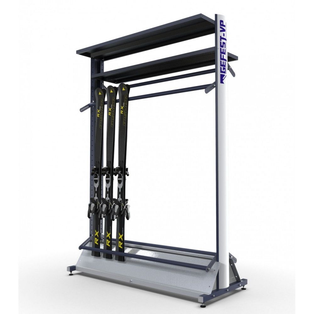 Стеллаж Премиум для горных лыж, двухсторонний с полками 219х155х67см  GLPPD-22