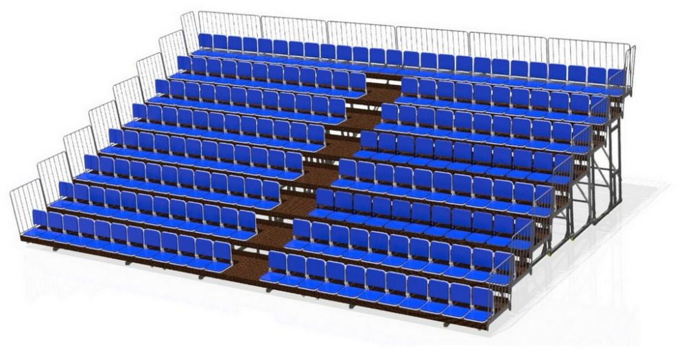 Трибуна восьмирядная 186 места телескопическая сиденье складное мягкое  Pioner A15279