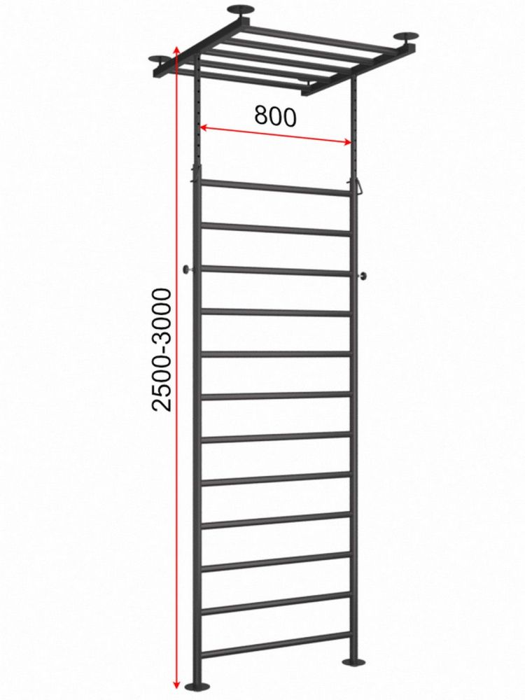 Шведская стенка враспор с регулировкой высоты с турником и доской наклонной  Pioner A16183