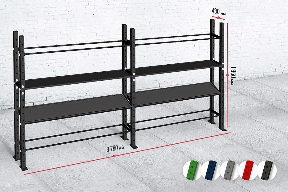 Модульный стеллаж  для гантелей, гирь и медболов 378х43х195 (2 секции) Pioner A12227