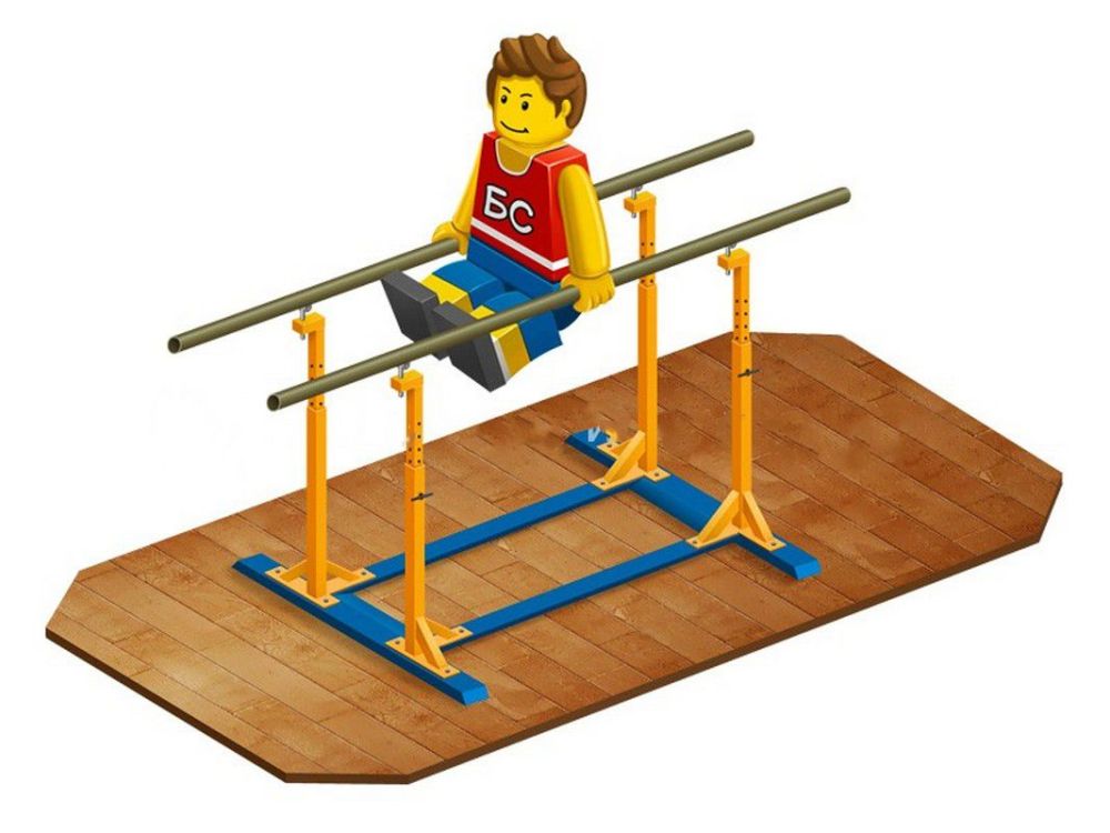 Брусья гимнастические мужские массовые со стеклопластиковыми жердями, ошпоненными красным  Pioner A14722