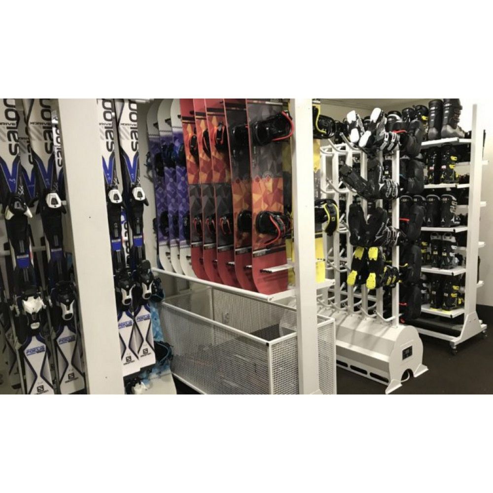 Стеллаж Премиум СП-2 для сноубордов, двухсторонний с корзиной 219х125х67см  SP2-80