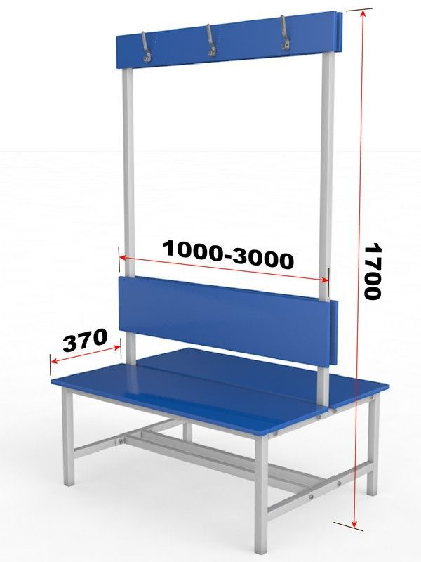Скамейка для раздевалки двухстороняя с вешалкой, настил ЛДСП, 200см  Pioner A16335