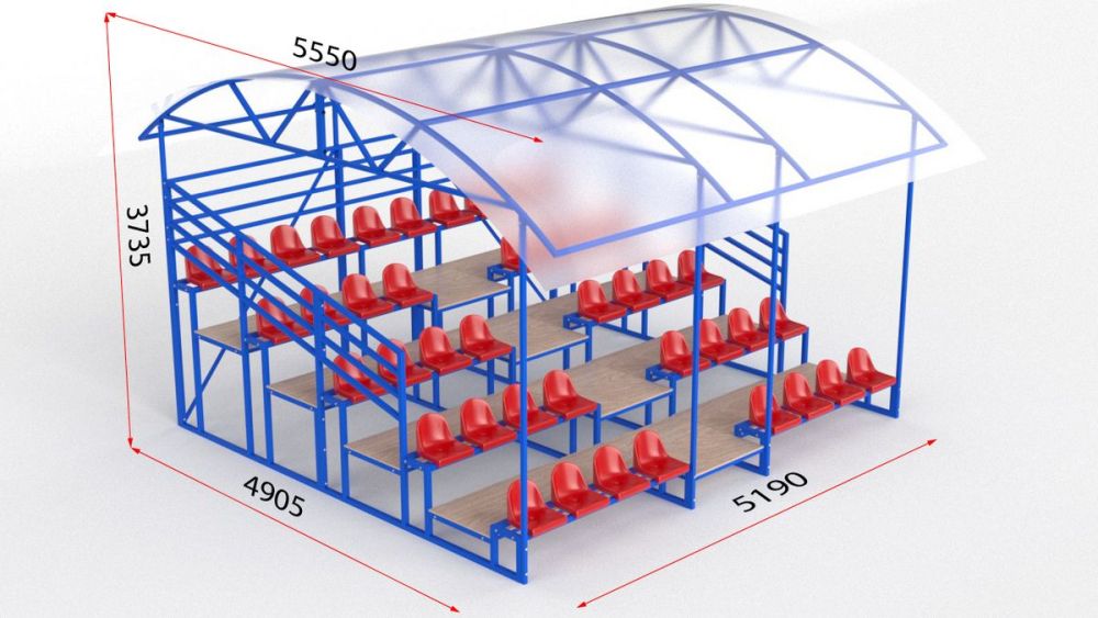 Трибуна с навесом, с ограждением, 5-ти рядная  Pioner A13591