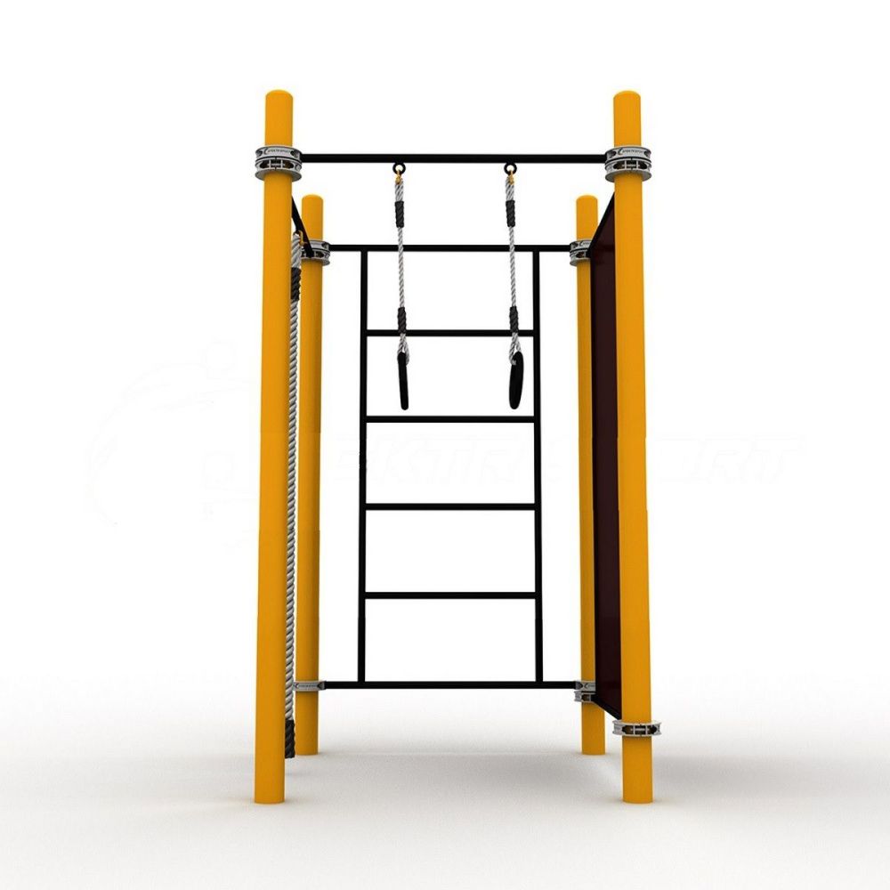 Детский воркаут комплекс с канатом, кольцами, скалодромом и шведской стенкой  Pioner A10983