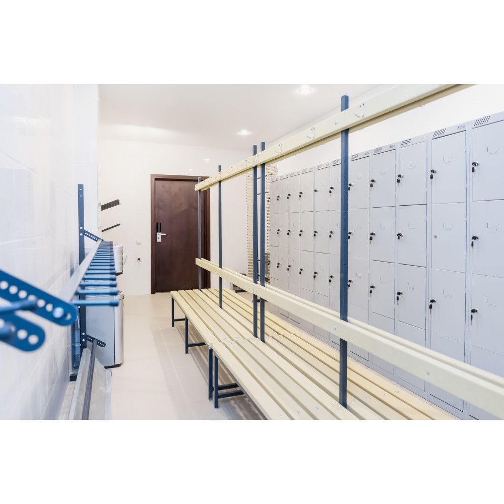 Скамейка для раздевалок с вешалкой двойная (пластик 20 мм) 100x70х178,5см  SRVD 100/75/178