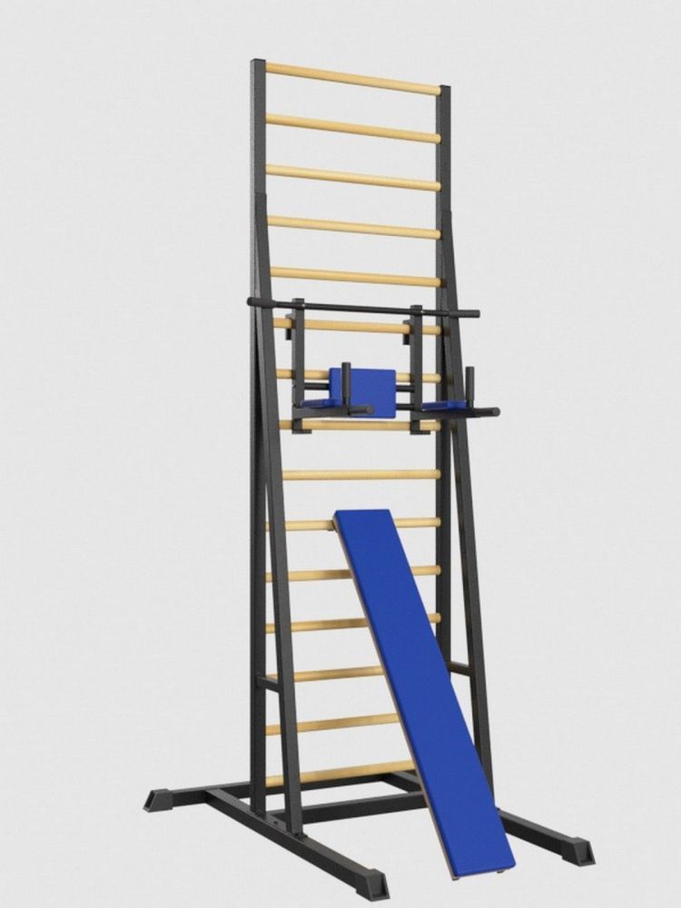 Шведская стенка напольная  металл-береза с брусьями 3 в 1 и доской  Pioner A16163