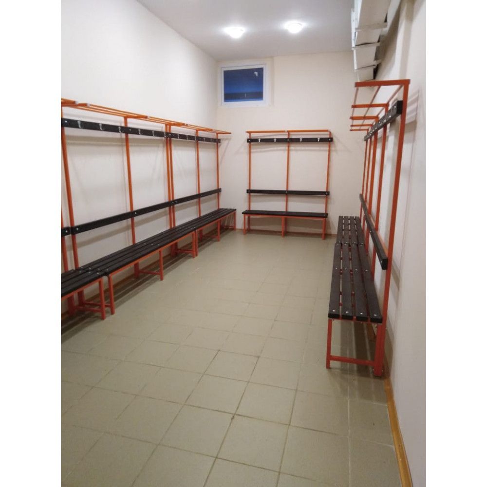 Скамейка для раздевалок с вешалкой и полкой (пластик 20 мм) 150x36х182см SRVP 150/40/182