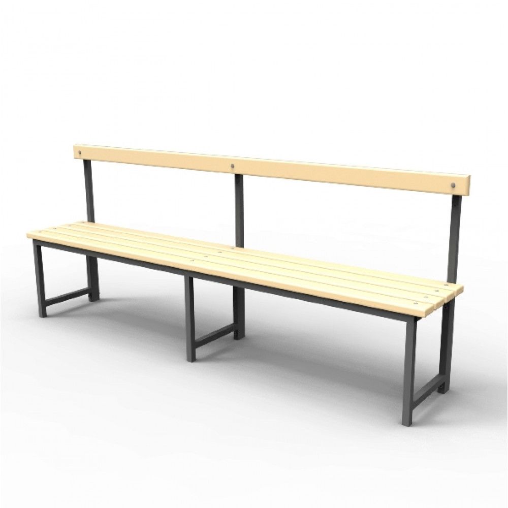 Скамейка для раздевалок со спинкой (пластик 20 мм) 200x33,5х80см SRS 200/40/80