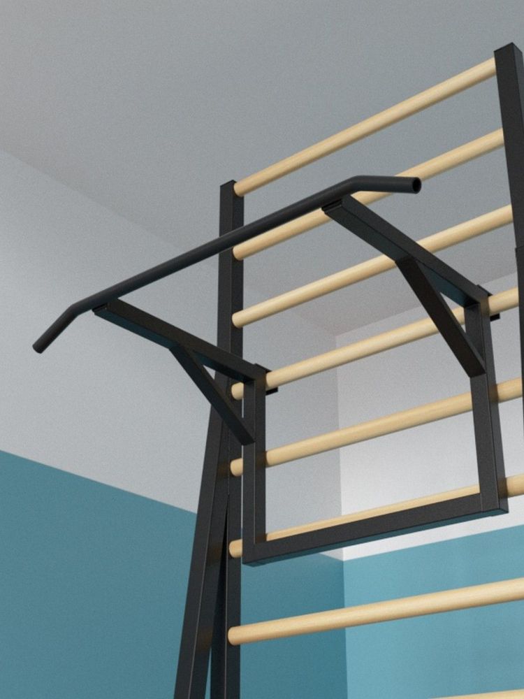 Шведская стенка напольная разборная  металл-береза с турником Pioner A16196