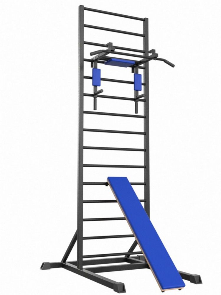 Шведская стенка напольная цельносварная с брусьями 3 в 1 и доской Pioner A16191