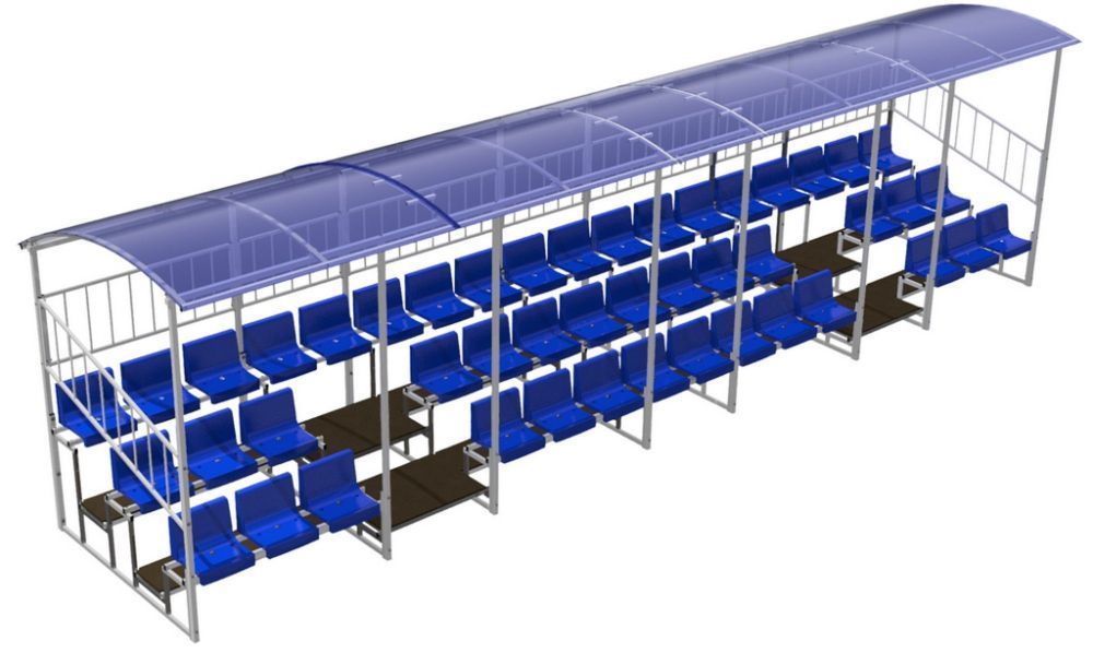 Трибуна трехрядная 46 мест с крышей и ограждениями сзади и по бокам  Pioner A15284
