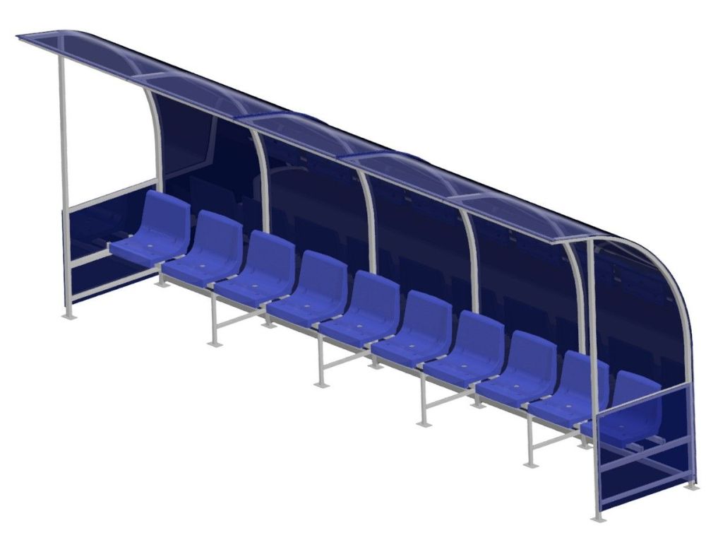 Скамейка для запасных игроков на 10 мест, с козырьком  Pioner A15277