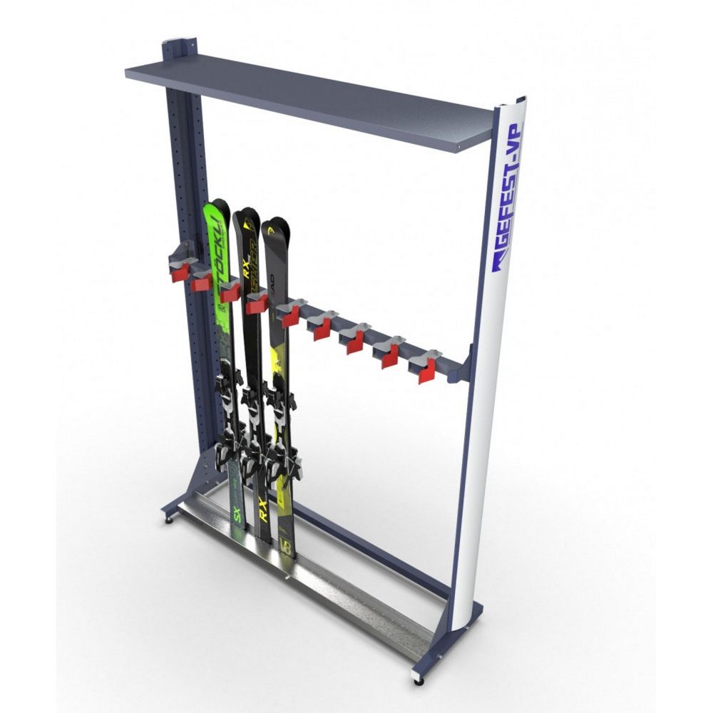 Стеллаж ClipS для горных лыж, односторонний с полками 219х243х45см  ClipS-P-15