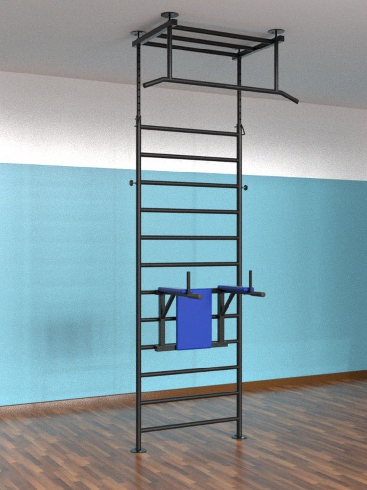 Шведская стенка враспор с регулировкой высоты с брусьями-пресс Pioner A16201