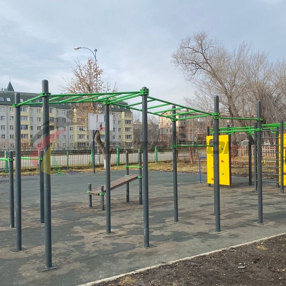 Рукоход двухсекционный с подъёмом и 3 турника Pioner A17239