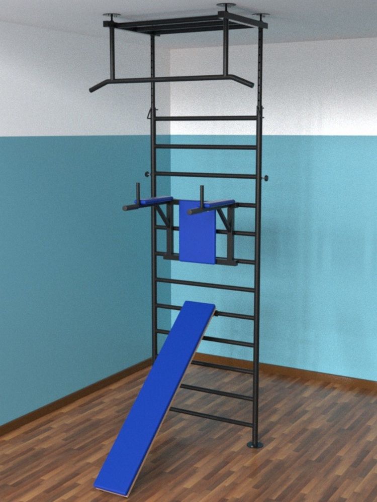 Шведская стенка враспор с регулировкой высоты  с брусьями и доской Pioner A16161