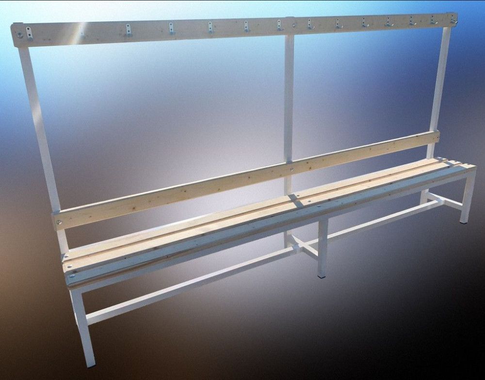 Скамейка для раздевалки c вешалкой односторонняя неразборная, 100см  Pioner A16377