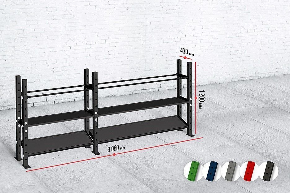 Модульный стеллаж для гантелей, гирь и медболов 318х43х120 (2 секции) Pioner A12219