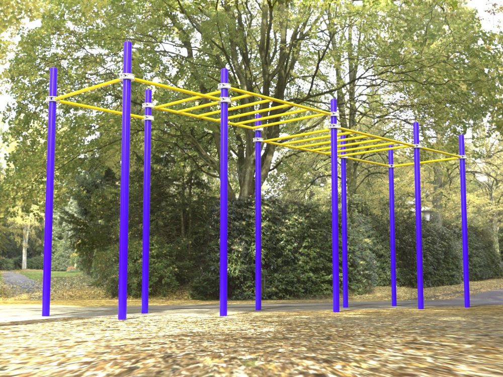 Комплекс Воркаут с рукоходом двухуровневым и 6 турниками  Pioner A16714