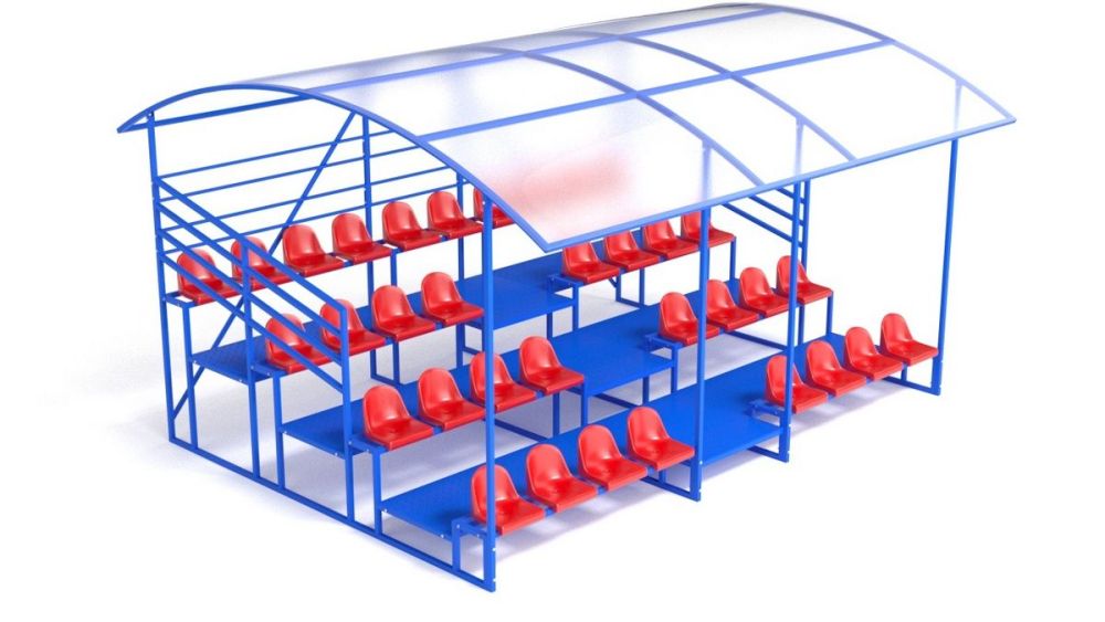 Трибуна с навесом, с ограждением, 4-х рядная  Pioner A13593
