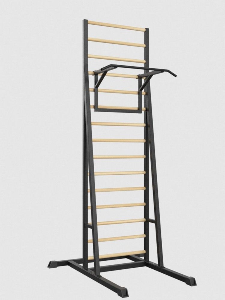 Шведская стенка напольная разборная  металл-береза с турником Pioner A16196